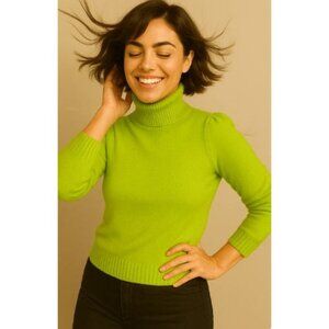 Style and Co Lime Green Long-Sleeve Knit Sweater With Back Drape Detail Size XS